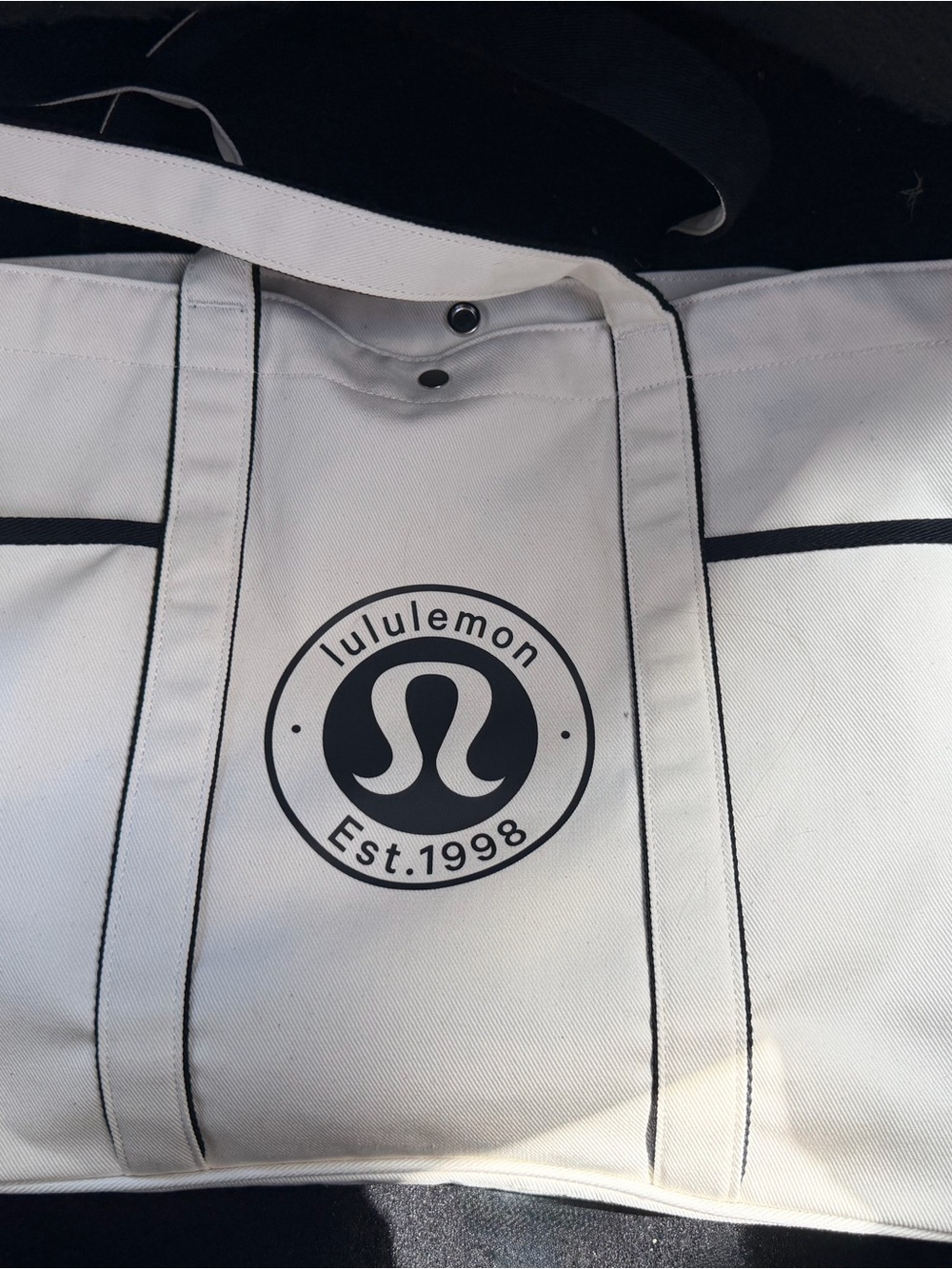 lululemon athletica White Tote with Black Logo and Trim